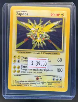 1999 Pokemon Unlimited Zapdos Rare Holo #16/102 - Image 1