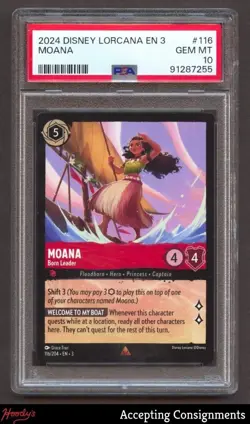 2024 Disney Lorcana TCG Into The Inklands #116 Moana - Born Leader R PSA 10 GEM - Image 1