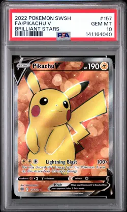 2022 POKEMON SWORD & SHIELD BRILLIANT STARS #157 FULL ART/PIKACHU V PSA 10 - Image 1