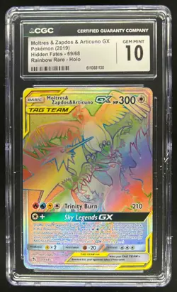 2019 Pokemon SM Moltres & Zapdos ArticunoTag Team Rainbow Rare #69/68 CGC 10 - Image 1