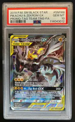 2016-19 Pokemon SM Black Star Promos Pikachu & Zekrom Tag Team #SM168 PSA 10 - Image 1