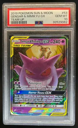 2019 Pokemon Sun & Moon Team Up Gengar Mimikyu Holo #53/181 PSA 10 - Image 1
