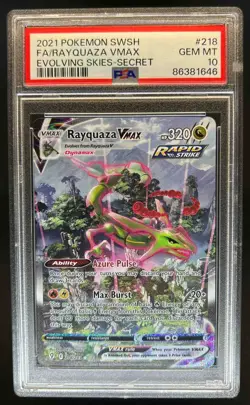 2021 Pokemon SWSH Evolving Skies Rayquaza VMAX #218/203 PSA 10 - Image 1