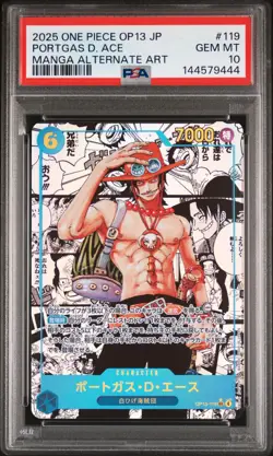 2025 ONE PIECE JAPANESE MANGA ALTERNATE ART OP13-119 PORTGAS D. ACE PSA 10 - Image 1