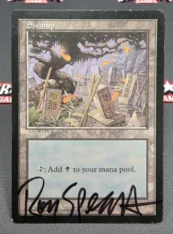 MTG Swamp (Blue) (Japan)- DAMAGED - Signed -APAC Promo Magic the Gathering Card - Image 1