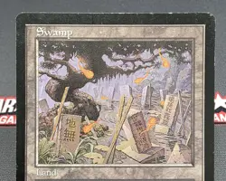 MTG Swamp (Blue) (Japan)- DAMAGED - Signed -APAC Promo Magic the Gathering Card - Image 3