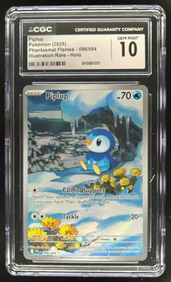 2025 Pokemon Phantasmal Flames Piplup Illustration Rare #098/094 CGC 10 - Image 1