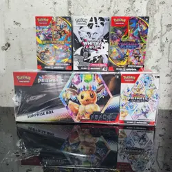 Pokemon TCG Prismatic Evolutions Surprise Box, Phantasmal Flames, Mega Bundle - Image 1