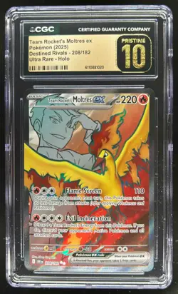 2025 Pokemon Destined Rivals Team Rocket's Moltres ex PRISTINE #208/182 CGC 10 - Image 1