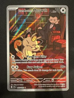 Team Rockets Meowth 203/182 Illustration Rare Destined Rivals Pokemon TCG NM - Image 1