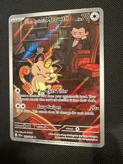 Team Rockets Meowth 203/182 Illustration Rare Destined Rivals Pokemon TCG NM - Image 2