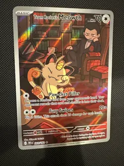 Team Rockets Meowth 203/182 Illustration Rare Destined Rivals Pokemon TCG NM - Image 3
