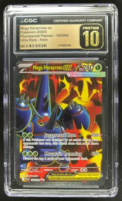 2025 Pokemon Mega Heracross ex PRISTINE Ultra Rare #108/094 CGC 10 - Image 1
