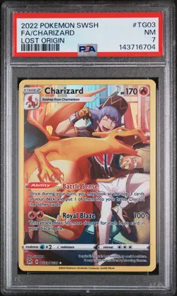 2022 POKEMON SWORD & SHIELD LOST ORIGIN #TG03 FULL ART/CHARIZARD PSA 7 - Image 1