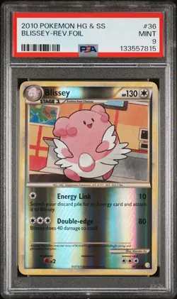 2010 POKEMON HEARTGOLD & SOULSILVER #36 BLISSEY-REVERSE FOIL PSA 9 - Image 1