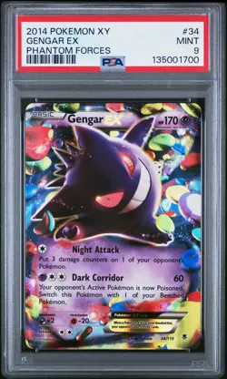 2014 POKEMON XY PHANTOM FORCES #34 GENGAR EX PSA 9 - Image 1