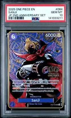 2025 ONE PIECE JAPANESE 2ND ANNIVERSARY SET #064 SANJI PSA 10 - Image 1