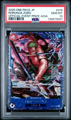 2025 ONE PIECE JPN PROMOS OFFICIAL EVENT PRIZE-ASIA #015 RORONOA ZORO PSA 10 - Image 1