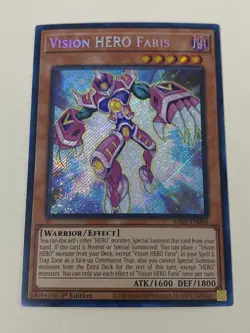 Yugioh Vision HERO Faris x 3 - 1st Edition Secret Rare NM - Free Holo Card - Image 2