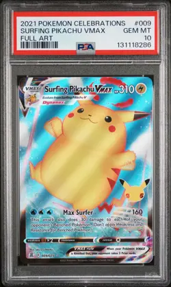 8286 Surfing Pikachu VMAX 2021 Pokemon Sword & Shield Celebrations #009 PSA 10 - Image 1