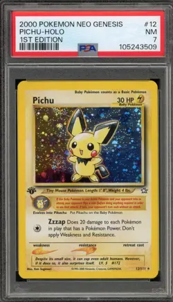 Pokemon Pichu Neo Genesis 1st Edition Holo Rare #12 PSA 7 - Image 1
