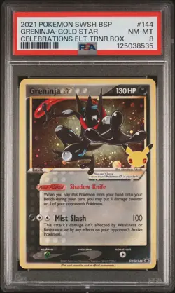 2021 POKEMON SWSH CELEBRATIONS ETB PROMO #144 GRENINJA-GOLD STAR PSA 8 - Image 1