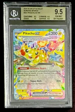 BGS 9.5 Pikachu ex RR #057 2024 Pokemon Scarlet and Violet Surging Sparks Gem - Image 1
