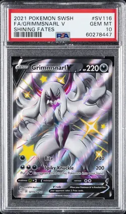 2021 POKEMON SWORD & SHIELD SHINING FATES #SV116 FULL ART/GRIMMSNARL V PSA 10 - Image 1