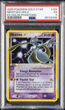 2006 POKEMON EX HOLON PHANTOMS GOLD STAR #103 MEWTWO-HOLO PSA 5 - Image 1