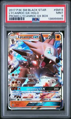 2017 POKEMON SM BLACK STAR PROMO LYCANROC GX BOX #SM14 LYCANROC GX-HOLO PSA 9 - Image 1