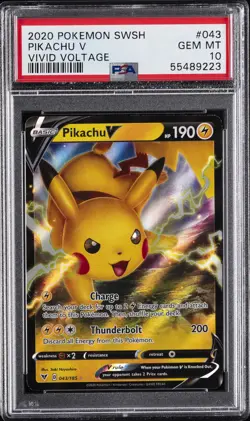 2020 POKEMON SWORD & SHIELD VIVID VOLTAGE #043 PIKACHU V PSA 10 - Image 1