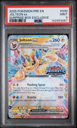 2025 POKEMON PRE EN-PRISMATIC EVOLUTIONS SURPRISE BOX EXCLUSIVE JOLTEON EX PSA 9 - Image 1