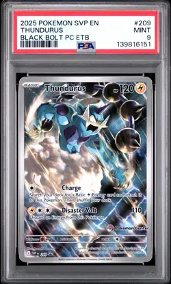 2025 POKEMON BLACK BOLT POKEMON CENTER ETB PROMO #209 THUNDURUS PSA 9 - Image 1