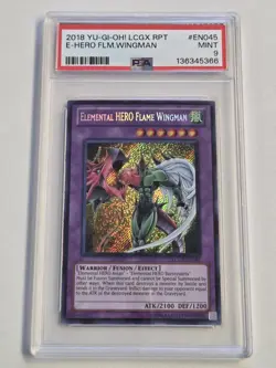 PSA 9 Elemental HERO Flame Wingman LCGX-EN045 Secret Rare Yugioh Unlimited Mint - Image 1