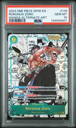 2024 ONE PIECE OP06-WINGS OF THE CAPTAIN MANGA ALTERNATE ART RORONOA ZORO PSA 10 - Image 1