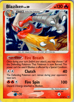 Pokemon Blaziken Platinum 3/127 130 HP Reverse Holo Rare 2009 Card - Image 1