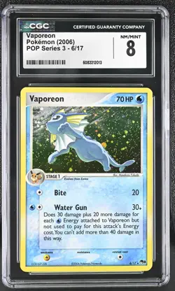 CGC 8 Vaporeon 2006 POP Series 3 6/17 Holo Pokemon Card - Image 1