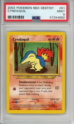 PSA 9 MINT Cyndaquil 61/105 Neo Destiny Pokemon Card - Image 1