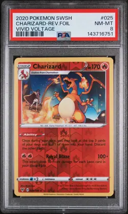 2020 POKEMON SWORD & SHIELD VIVID VOLTAGE #025 CHARIZARD-REVERSE FOIL PSA 8 - Image 1