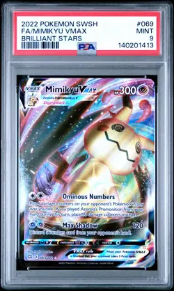 2022 POKEMON SWORD & SHIELD BRILLIANT STARS #069 FULL ART/MIMIKYU VMAX PSA 9 - Image 1