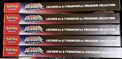 Lot (5) Pokemon Prismatic Evolutions Lucario & Tyranitar ex Premium Collection - Image 2