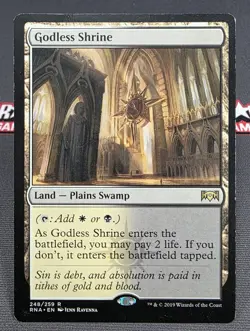 MTG Godless Shrine- DAMAGED -Ravnica Allegiance Magic the Gathering Card # 248 - Image 1