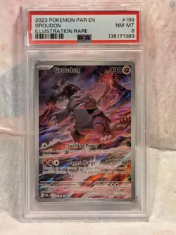 Pokemon Groudon Illustration Rare SV04 Paradox Rift 199/182 Holo PSA 8 - Image 1