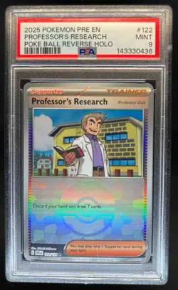 2025 Pokemon PRE Professor's Research Poke Ball Reverse Holo #122 PSA 9 - Image 1