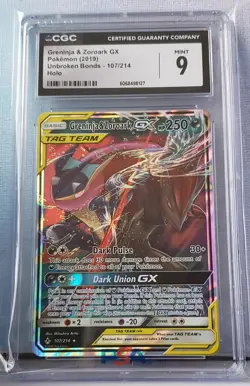 Pokemon 2019 Greninja & Zoroark GX Unbroken Bonds 107/214 CGC 9 - Image 1
