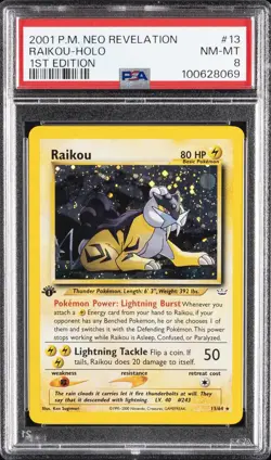 2001 POKEMON NEO REVELATION 1ST ED #13 RAIKOU-HOLO PSA 8 - Image 1
