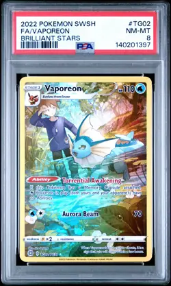2022 POKEMON SWORD & SHIELD BRILLIANT STARS #TG02 FULL ART/VAPOREON PSA 8 - Image 1