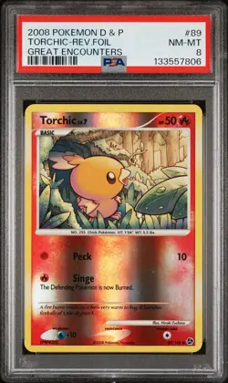 2008 POKEMON DIAMOND & PEARL GREAT ENCOUNTERS #89 TORCHIC-REVERSE FOIL PSA 8 - Image 1