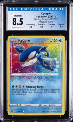 2021 POKEMON SHINING FATES AMAZING RARE #021 KYOGRE CGC 8.5 - Image 1
