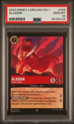 2023 DISNEY LORCANA EN 1-THE FIRST CHAPTER #104 ALADDIN - HEROIC OUTLAW PSA 10 - Image 1